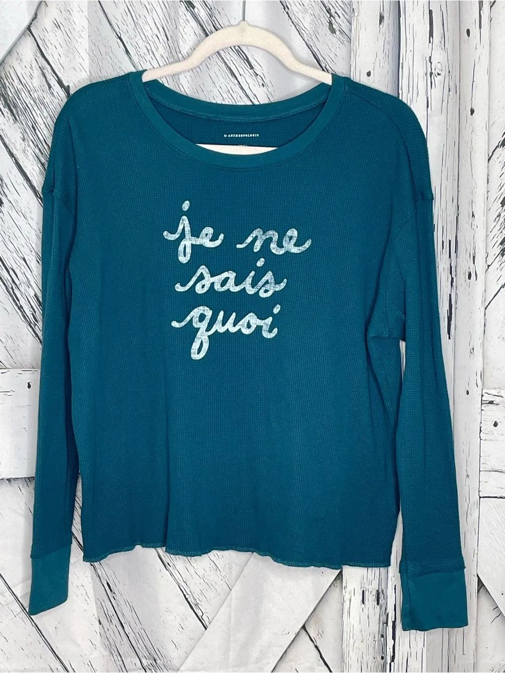 by Anthropologie Je Ne Sais Quoi Thermal Oversize Top Teal XS